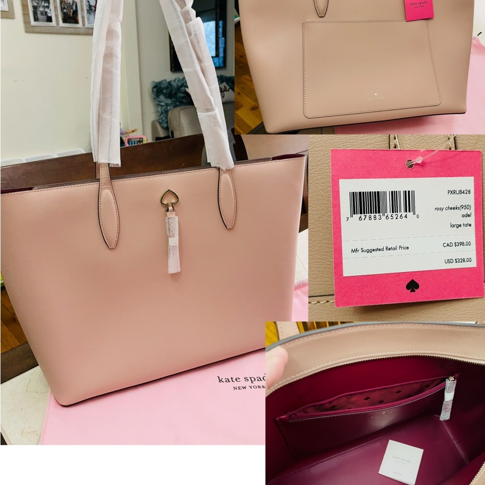 New Kate Spade Rosy Cheeks Adel Blush Pink XL Tote Bag